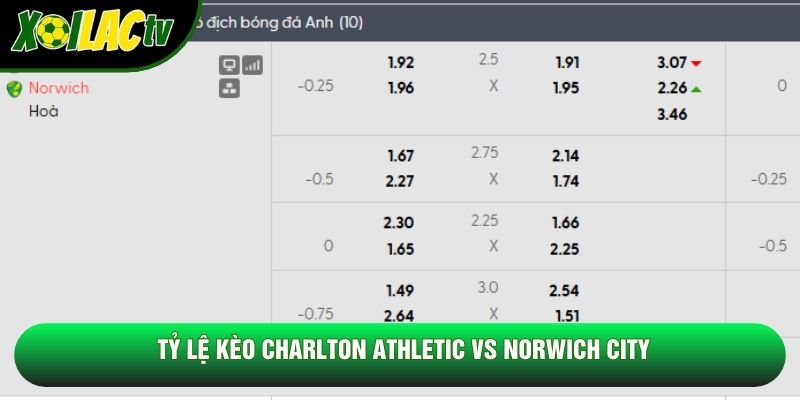 Tỷ lệ kèo Charlton Athletic vs Norwich City
