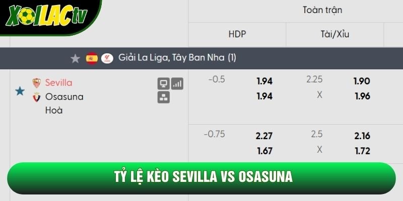 Tỷ lệ kèo Sevilla vs Osasuna Tỷ lệ kèo Sevilla vs Osasuna
